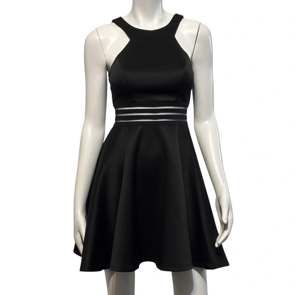 City Studio Halter Dress Black Padded A-Line Strappy Back Stretch Size 3 - Picture 4 of 9